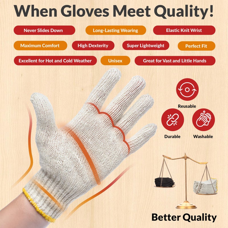 ABC Pack & Supply ABC 12 pairs String Knit Work Gloves, 10 Inch.Cotton and Polyester String Knit Gloves. Reusable Roping Gloves for Men and Women with Yellow Line. - Image 5